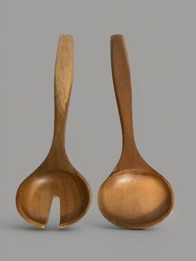 Wooden Salad Server Set - 2-Piece Spoon & Fork Serving Utensils Handcrafted Natu